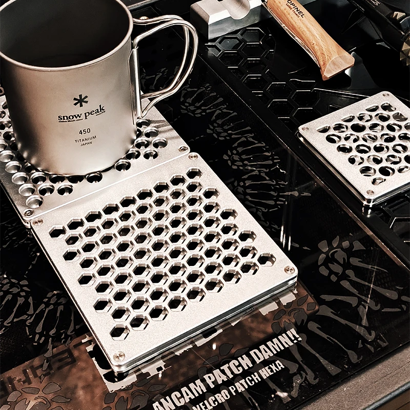 Aluminum Alloy Coaster,Outdoor Camping Style, Perforated Square Cup Coaster, Perfect for Coffee and Beverage Use