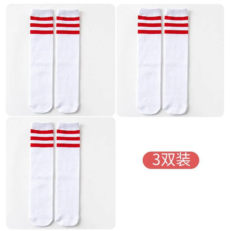 1/2/3Pairs Kinder Mädchen Kniehohe Baumwolle Socken Schwarz Weiß Drei-Linie Gestreiften Laufsport socken Fußball Golf Sport Socken – Detail 11