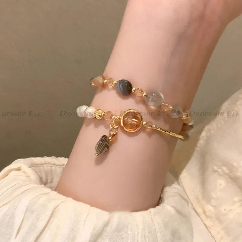 Vintage Double Layered Crystal Pearl Beaded Bracelet for Women Ethnic Natural Stone Beads Wrap Bangle Bracelet Jewelry Gifts