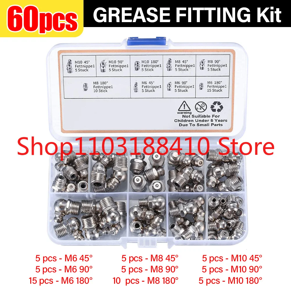 

60/120 шт. комплект фитингов для смазки из оцинкованного металла, прямой 45 ° /90 ° /180 ° Угловой набор сосок для смазки M6/M8/M10 с коробкой для хранения