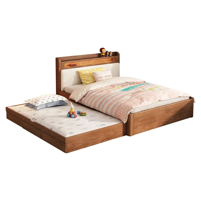 Nordic solid wood bed 1.35m single storage mother and child bed double pull-out folding bed bedroom