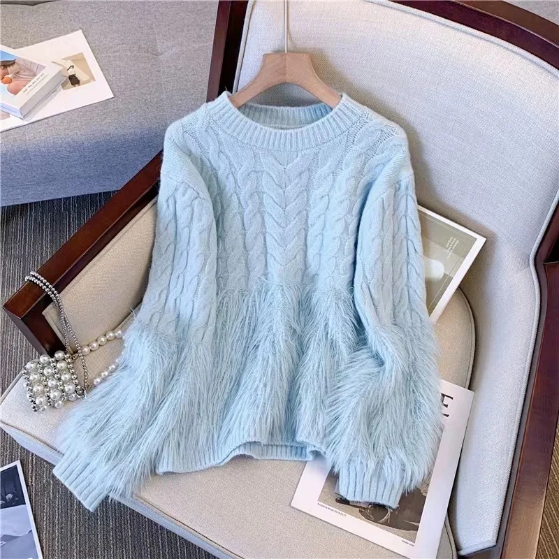 Mink Fringe Fried Dough Twists Sweater Women 2023 Design Sense Small Popular Loose Pullover Knit Top