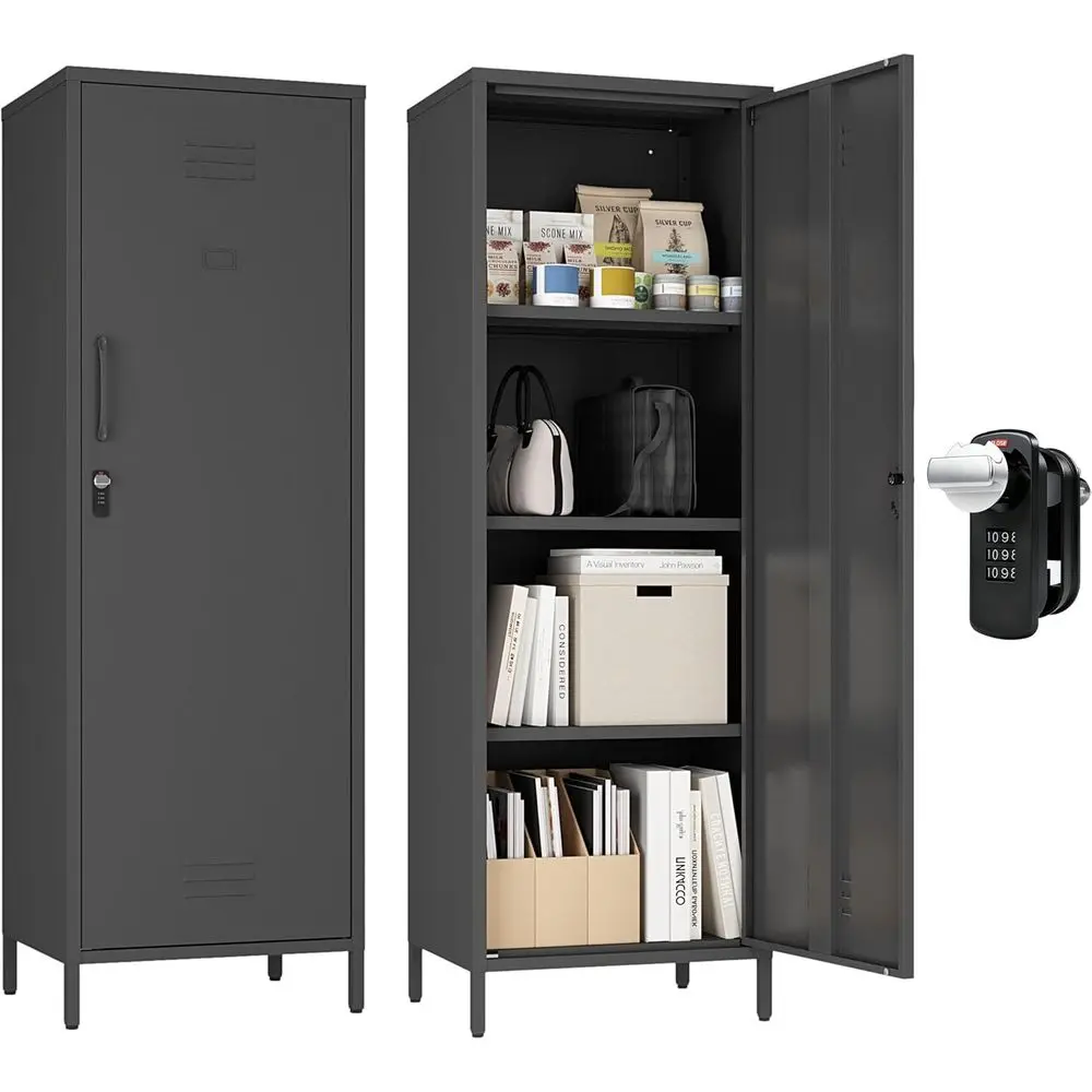 

Sturdy Steel Storage Cabinet with 3 Shelves, 59.06 Tall, Ideal for School, Living Room, and Bedroom (Black)
