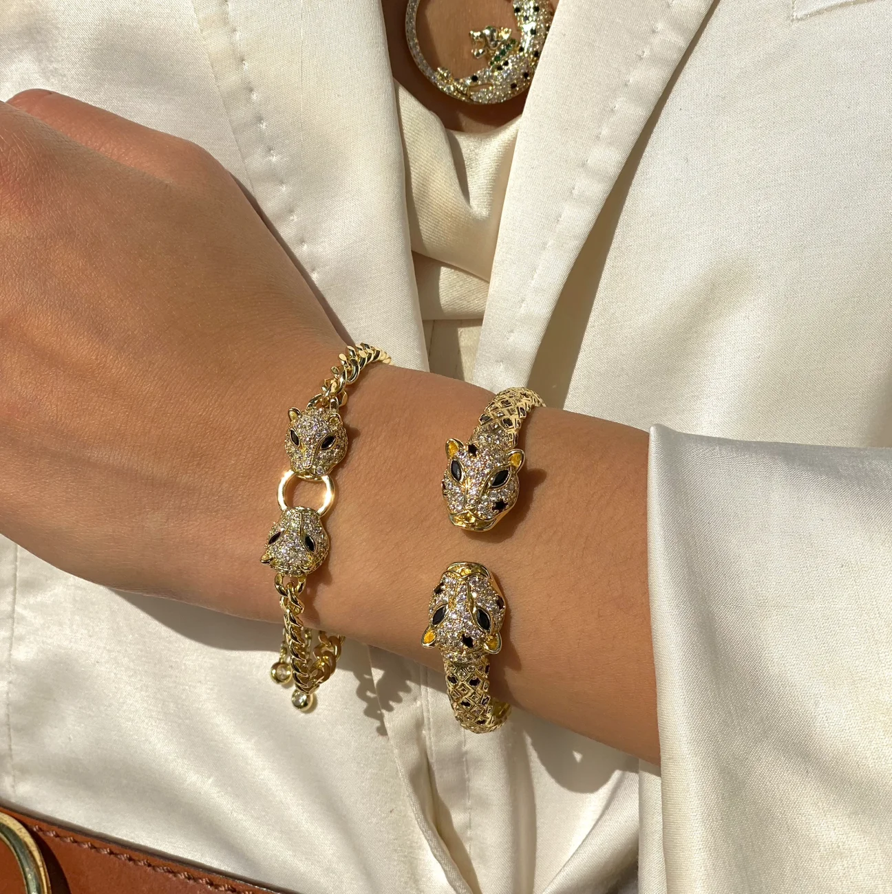 

Hiphop Double Leopard Head Cuban Link Chain Bracelets Adjustable Paved 5A Zirconia Gold Silver Color Women Men Fashion Jewelry