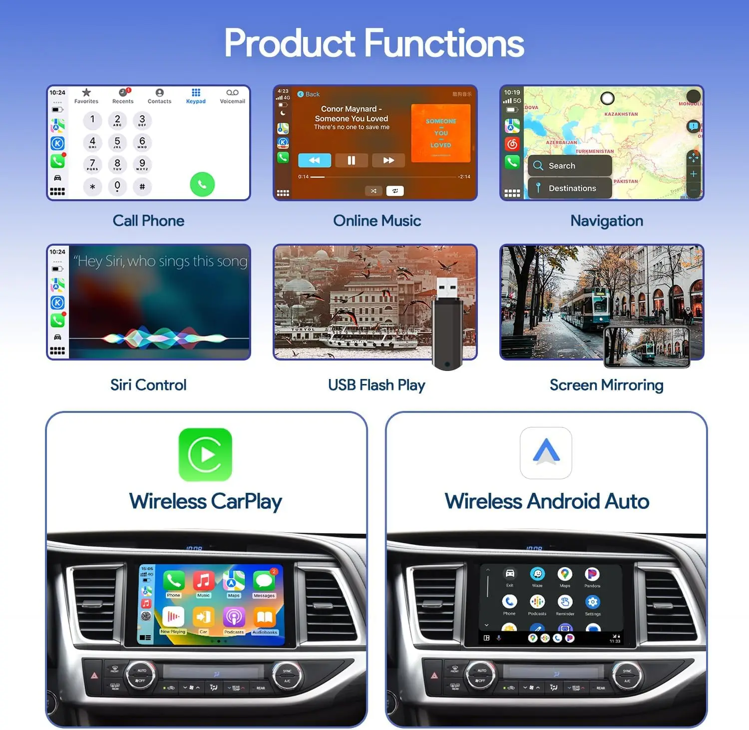 Binize Wireless Carplay For Toyota 2014-2019 Tundra RAV4 Tacoma Land Curiser Prado Auris Highlander 4Runner Android Auto Decoder