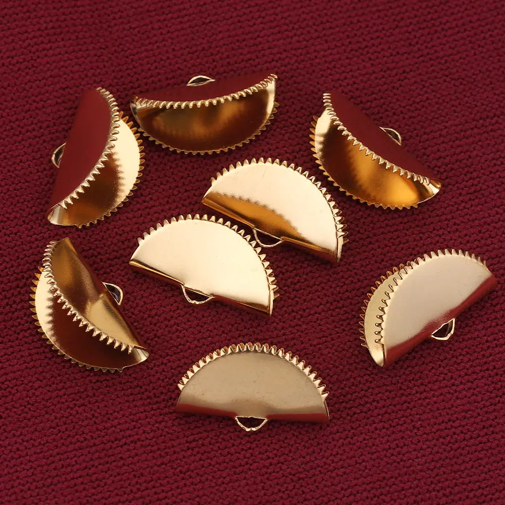 10pcs Ribbon Semi Circle Crimps Cord End Caps Clip Fastener Leather Cove Connectors for DIY Jewelry Making Accessories
