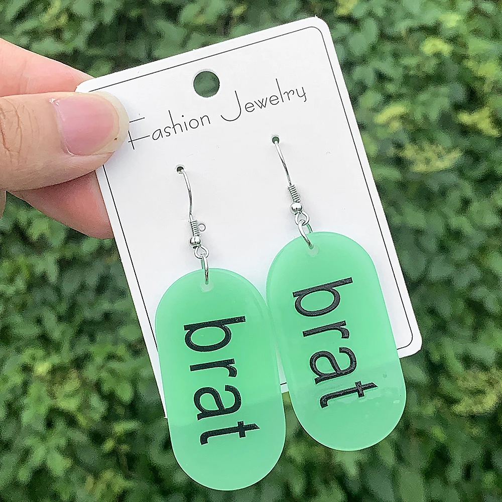 WELBACK 1 pair brat glow-in-the-dark letter earrings fashion creative letter acrylic earrings for women suitable for daily wear