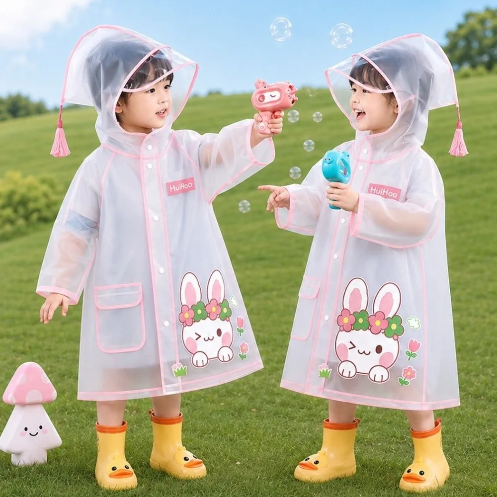 Cute EVA Kid Raincoat Transparent Waterproof Children Rain Poncho Dinosaur Hooded Style Student Rainwear Outdoor Use