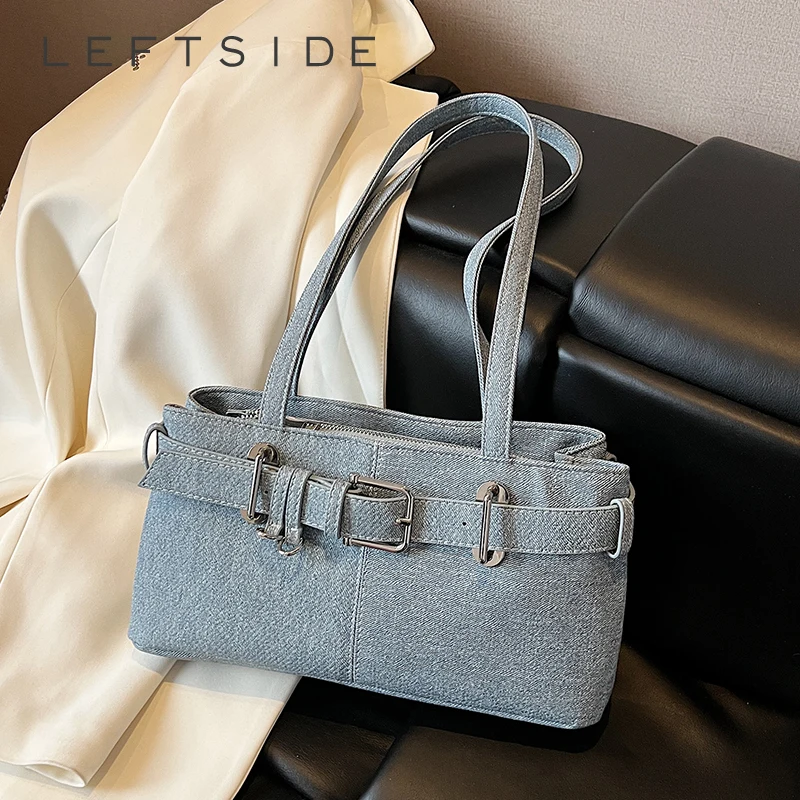 

LEFTSIDE Small Denim Solid Color Underarm Bags for Women 2025 Y2K Ladies Shoulder Bag Females Handbags and Purses Tote Bag