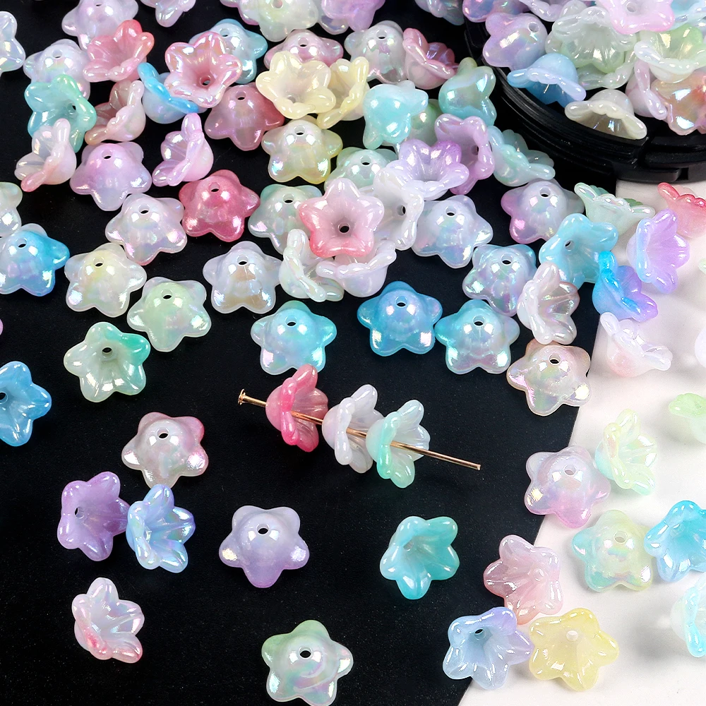 50pcs 12mm Gradual Change Acrylic Bellflower Beads Caps Jewelry Findings Charms Bracelets Spacer Beads for Jewelry Making