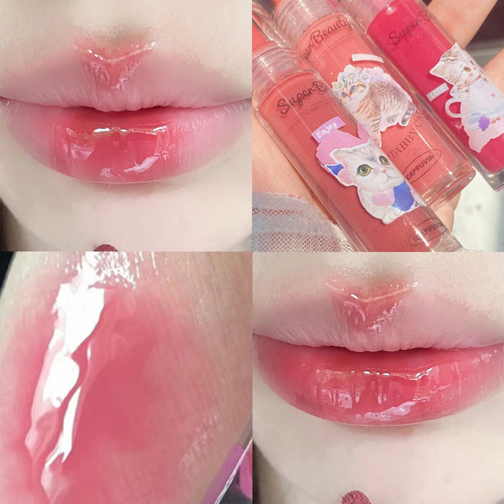 6 colori Cute Cat Mirror Water Liquid Lipstick Waterproof Moisturizing Lipgloss Long Lasting Lip Tint Makeup cosmetici coreani