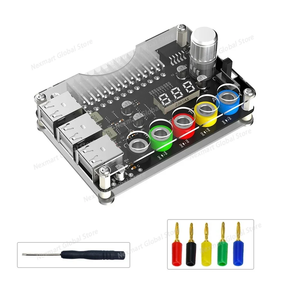 24Pin ATX Power Supply Breakout Board Power Module Adjustable Voltage Knob 6 Port USB 2.0 Supports QC2.0 QC3.0