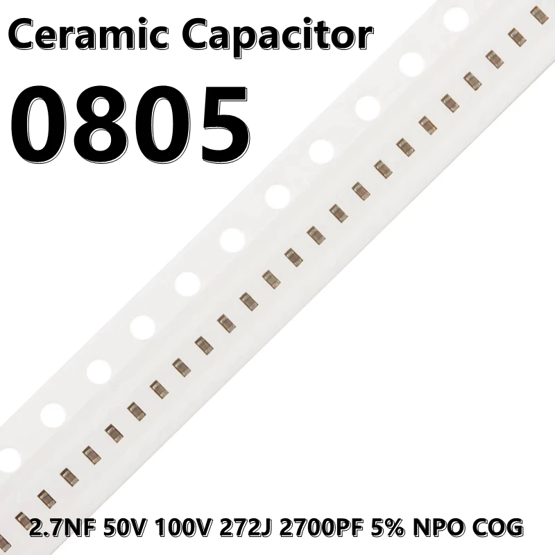Capacitores cerâmicos SMD, 0805, 2.7NF, 50V, 100V, 272J, 2700PF, 5% NPO COG, 2012, 50pcs