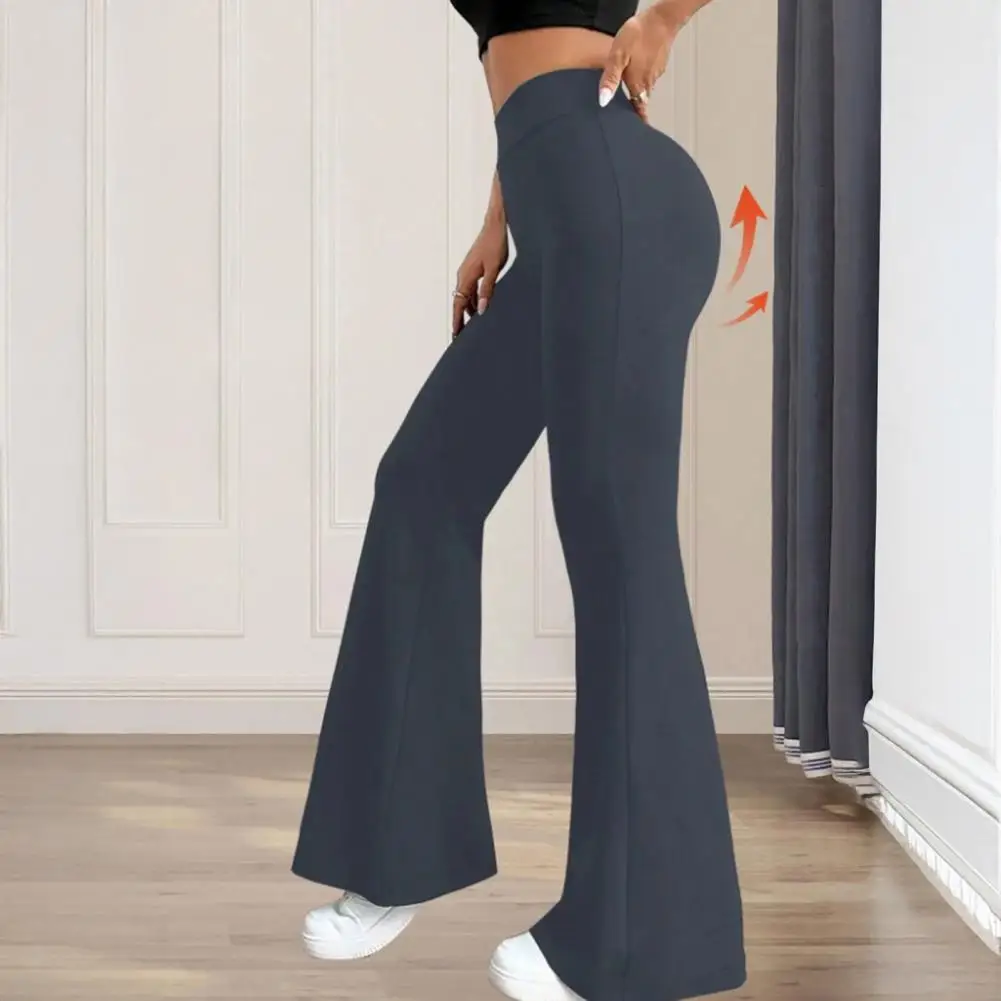 Yoga Running Walking Volleyball Everyday Wear Pants, Women High Waist Loose Leg Pure Color Flared Trousers
