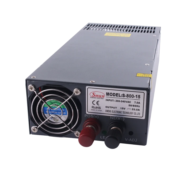 

Single Output AC/DC High Efficiency 800W Switching Mode Power Supply 15VDC 53A LED Driver Voltage Transformer