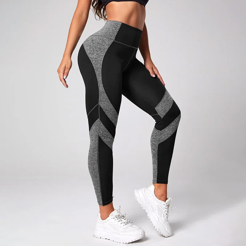 Pantalones de Yoga de cintura alta para mujer, Leggings de entrenamiento con Control de barriga, color bloqueado