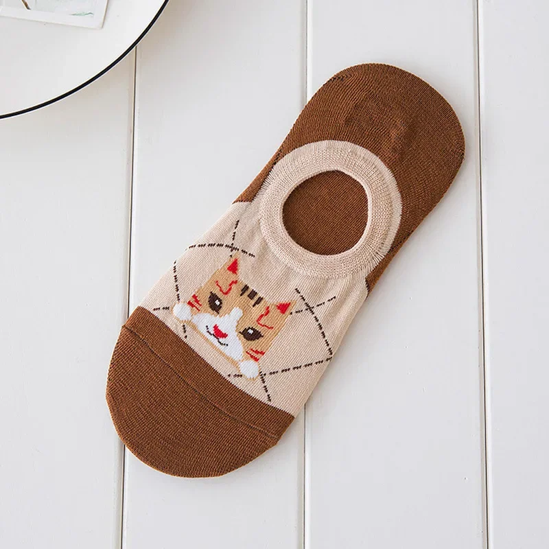 Clearance Sale Summer Casual Cute Women Socks Cartoon Animals Print Low Cut Short Sock Silicone Non-slip Invisible Ankle