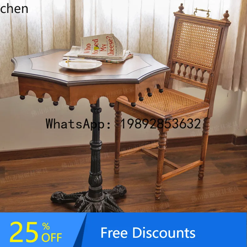 Rotating Carousel Table Solid Wood Polygonal Balcony Tea Table
