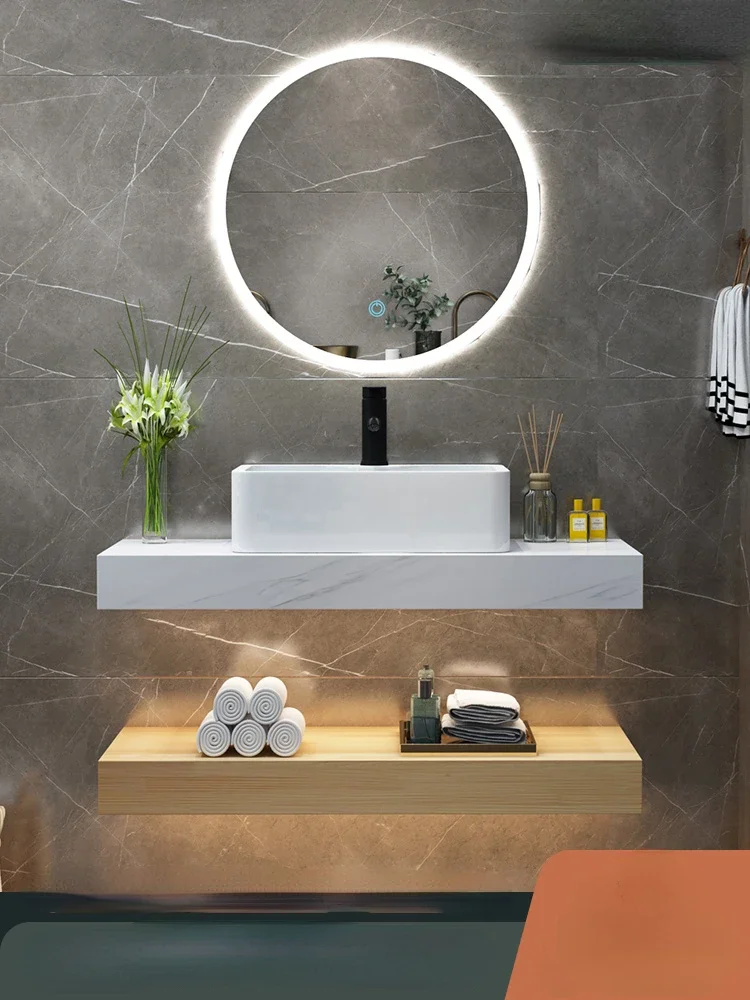 Bathroom Cabinet Combination Simple Modern Small Apartment Marble Face Washing