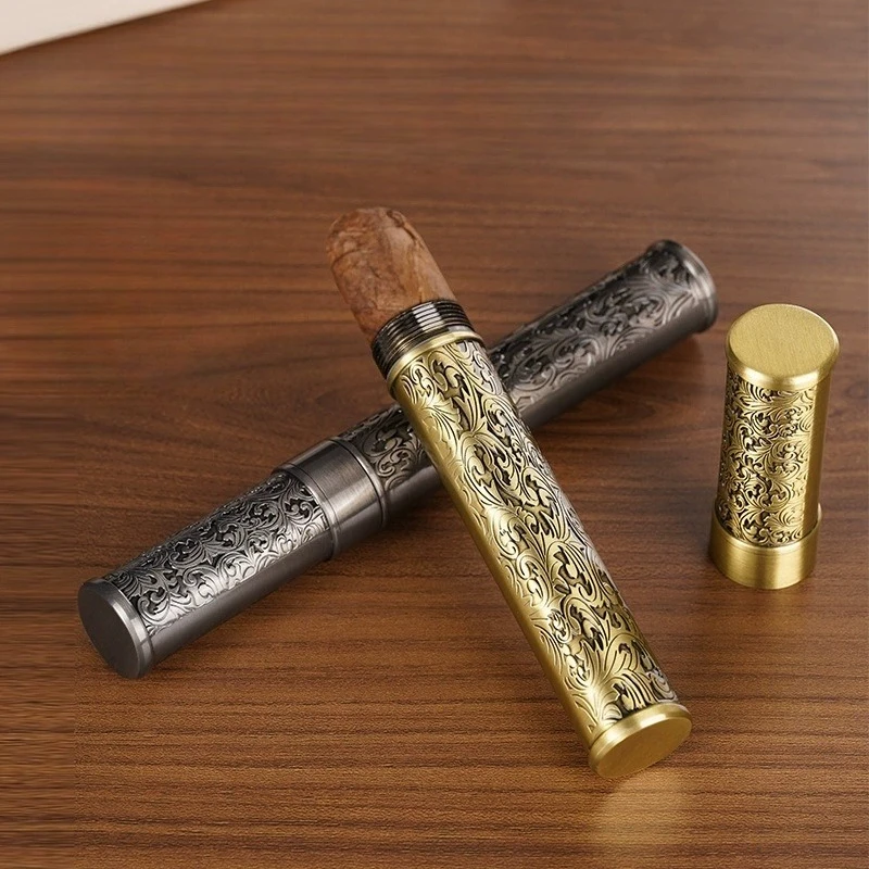 

Cigars Case Single Tube Humidor Moisturizing Seal Cover Portable Metal Box Travel Outdoor Waterproof Cigar Accessories for Men