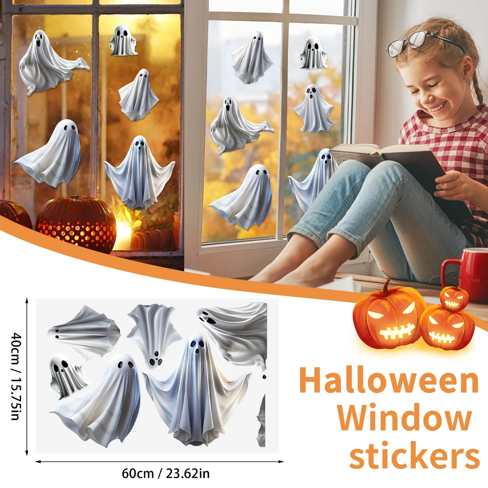 Halloween White Ghost Window Sticker Horror Themed Party Decoration Glass Electrostatic Sticker Festival Supplies Party Stickers