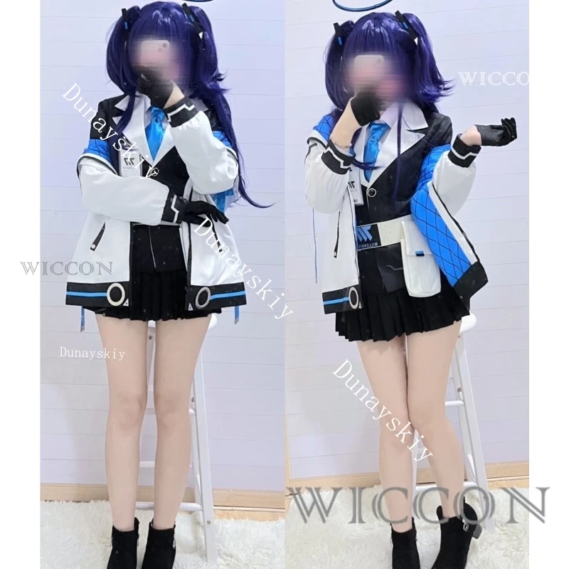 Anime Blue Archive Hayase Yuka Cosplay Costume for Women Black JK Uniform Belt with Waist Bag Socks Girl Halloween Daily Outfits