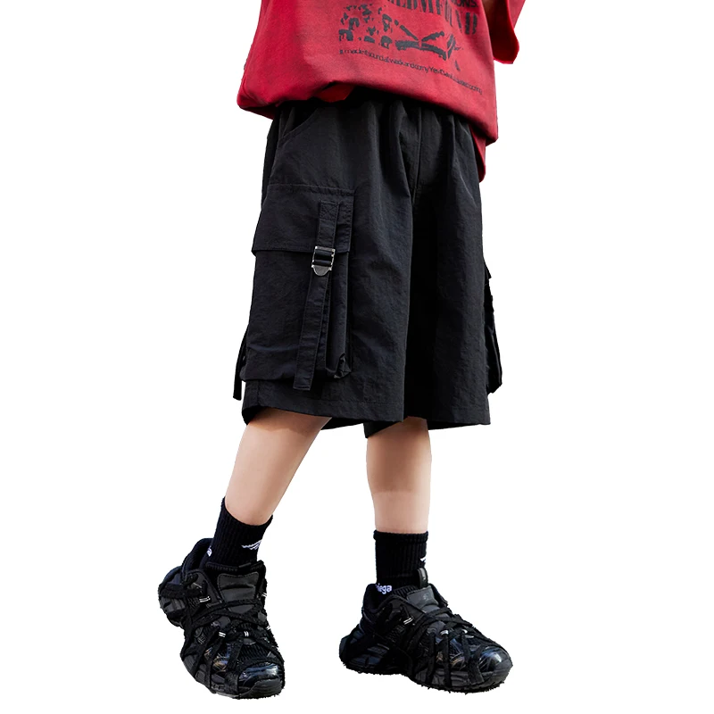Teenager Kids Boys Casual Black Shorts Tweens Summer Sport Solid Color Children Loose Cargo Shorts Pants New Arrivals Clothes