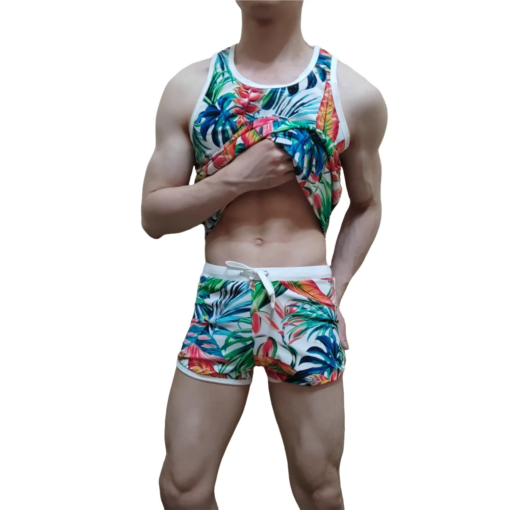 Men's Tank Top Swimming Trunks Short Beach Pants Ice Silk Print Cool and Comfortable Fashion Outdoor Sports Men's Sleeveless Top