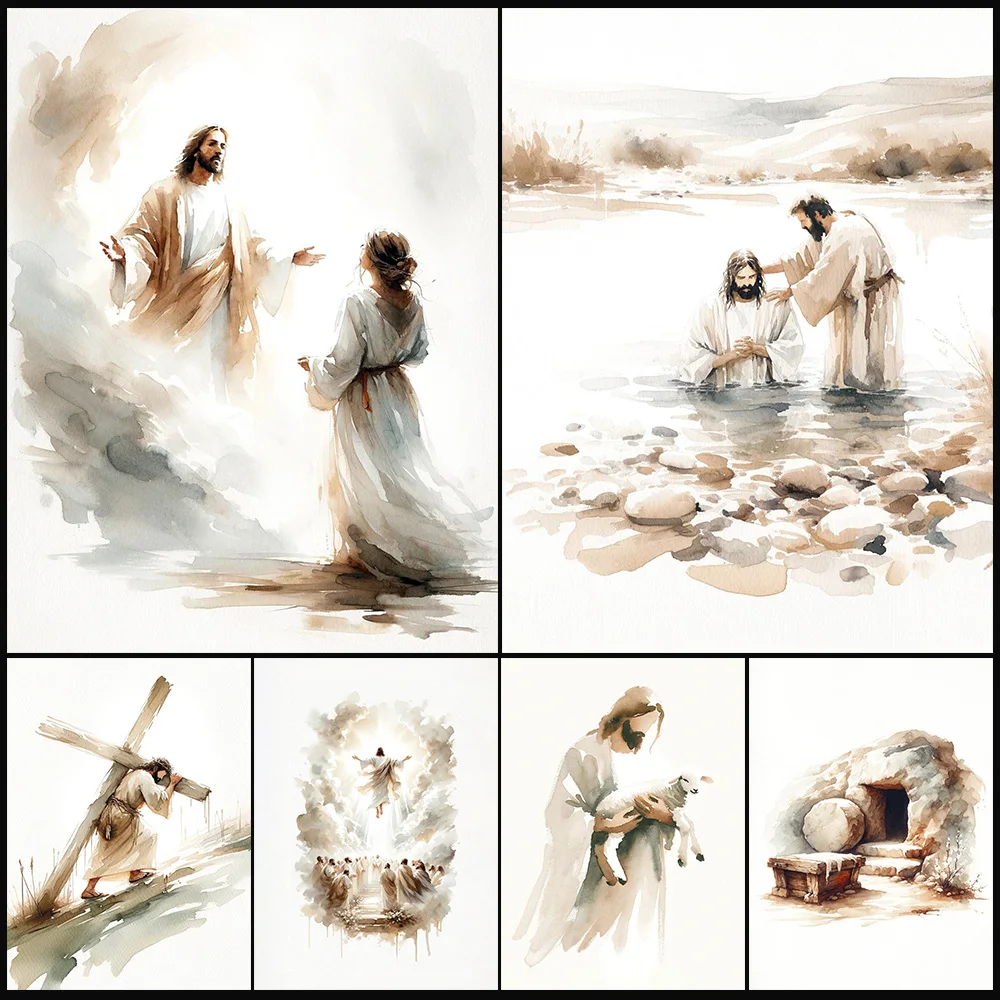 

Baptism of Jesus Christ Christian Mary Mother God Wall Pictures For Living Room Nordic Poster Wall Art Canvas Painting Unframed