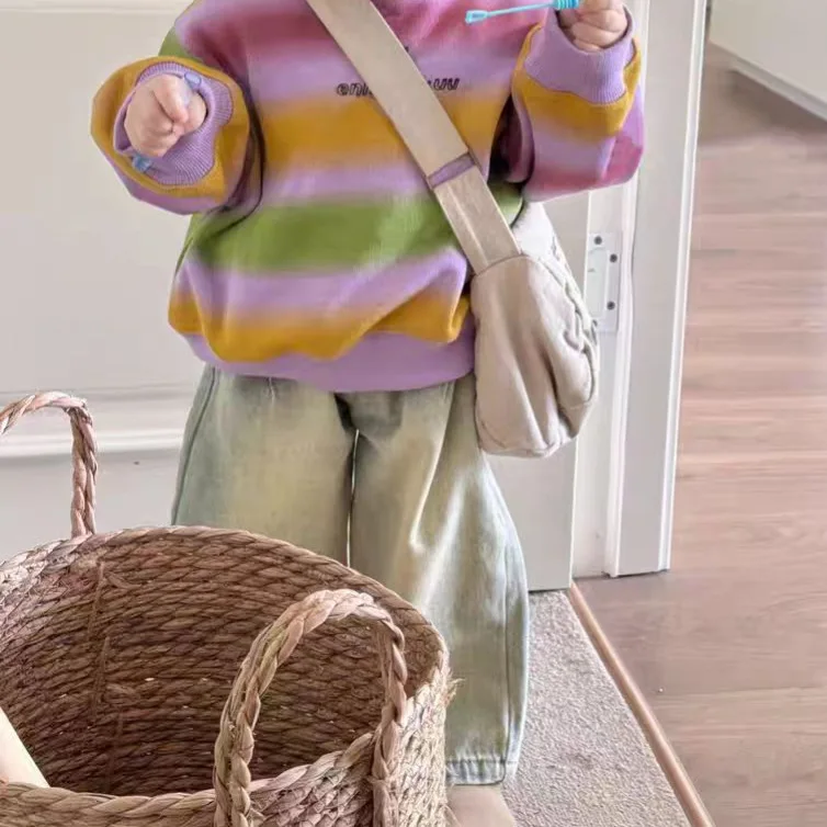 Autumn Winter Children Boys Sweatshirt Cotton Fleece Thicken Warm Infant Babys Boys Striped Top Integrated Kids Boys Pullovers
