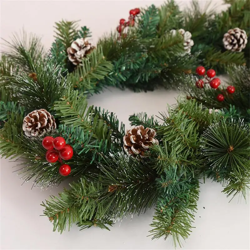 6 FT Long Christmas Garland Flexible PVC Hanging Pendant Artificial Christmas Garlands With Bowknot For Stairs Railing Fireplace