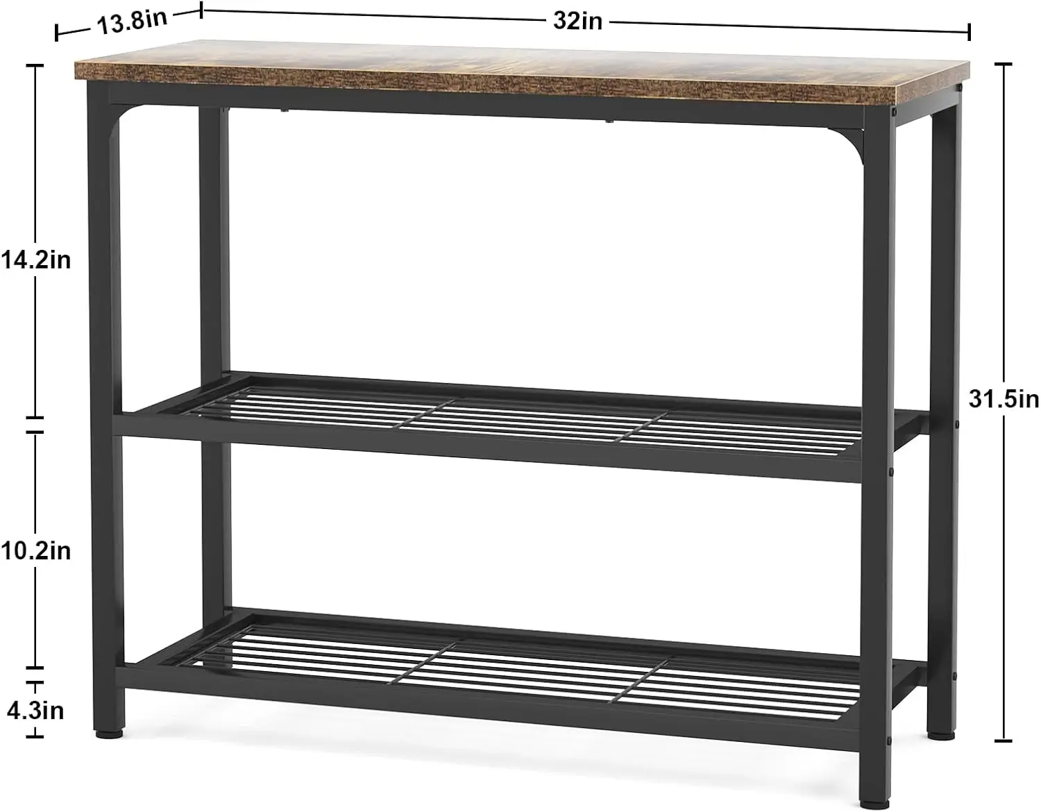 Industrial Console Table with Double Mesh Shelves, Rustic Sofa Table for Entryway Living Room, 32 Inch