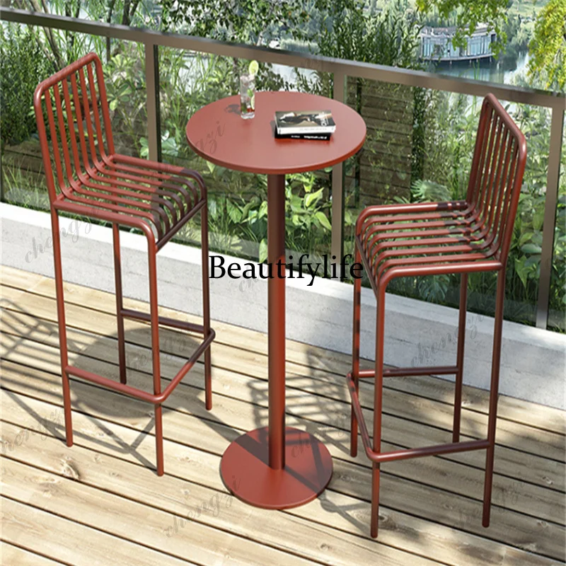 Taburetes de bar de metal impermeables, taburetes redondos minimalistas para comedor al aire libre, taburetes altos de cocina, muebles modernos para banqueta de cocina