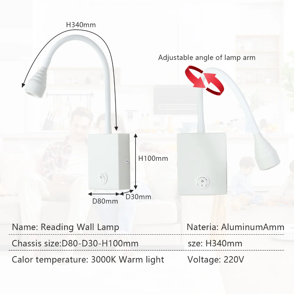 LED Hoses-Wall-Lamp Flexible Home Hotel Bedside Reading Modern Fashion Book Lights Aluminum Bulb AC220V