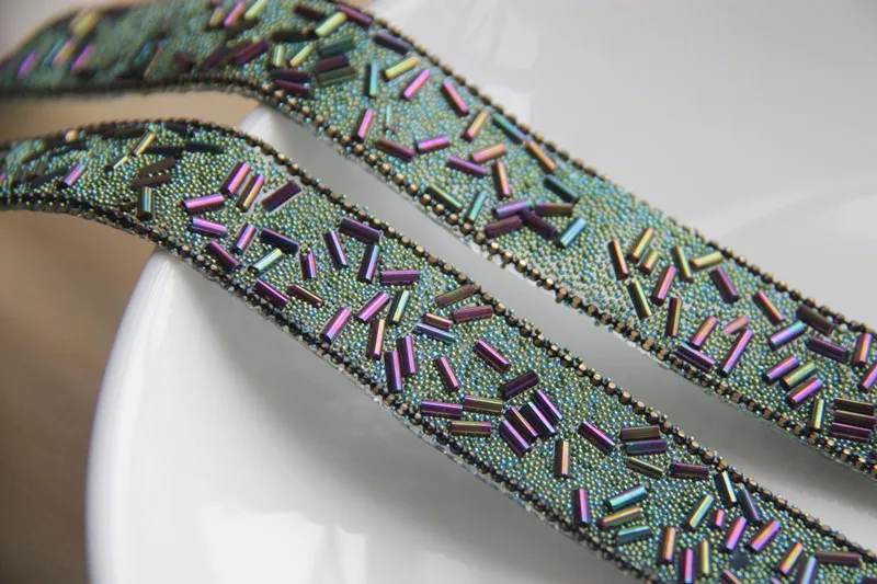 

green Rhinestone Beaded lace trim, rhinestones apliques cristales trim parches iron on lace trimming motif patches for clothing