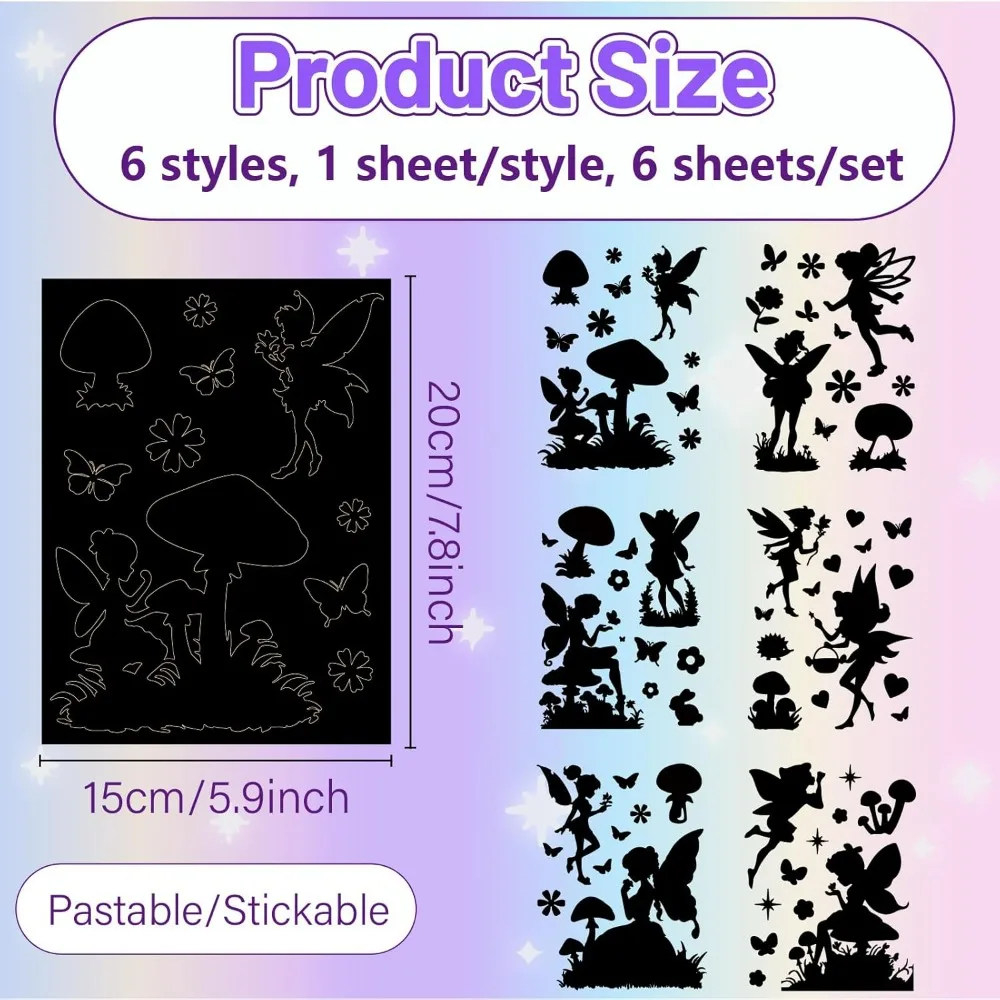 6 Sheets 6 Styles Fairy Silhouette Stickers Mushroom Mason Jar Decor Angel Butterfly Flower Decals Scrapbook Die Cuts Ornaments