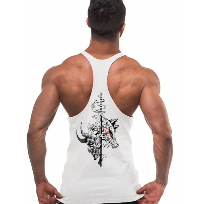 

Мужской жилет с ремешком для наращивания мышц — хлопковый жилет без рукавов с принтом «Темный зверь и самурайский меч», новый дышащий жилет для фитнеса