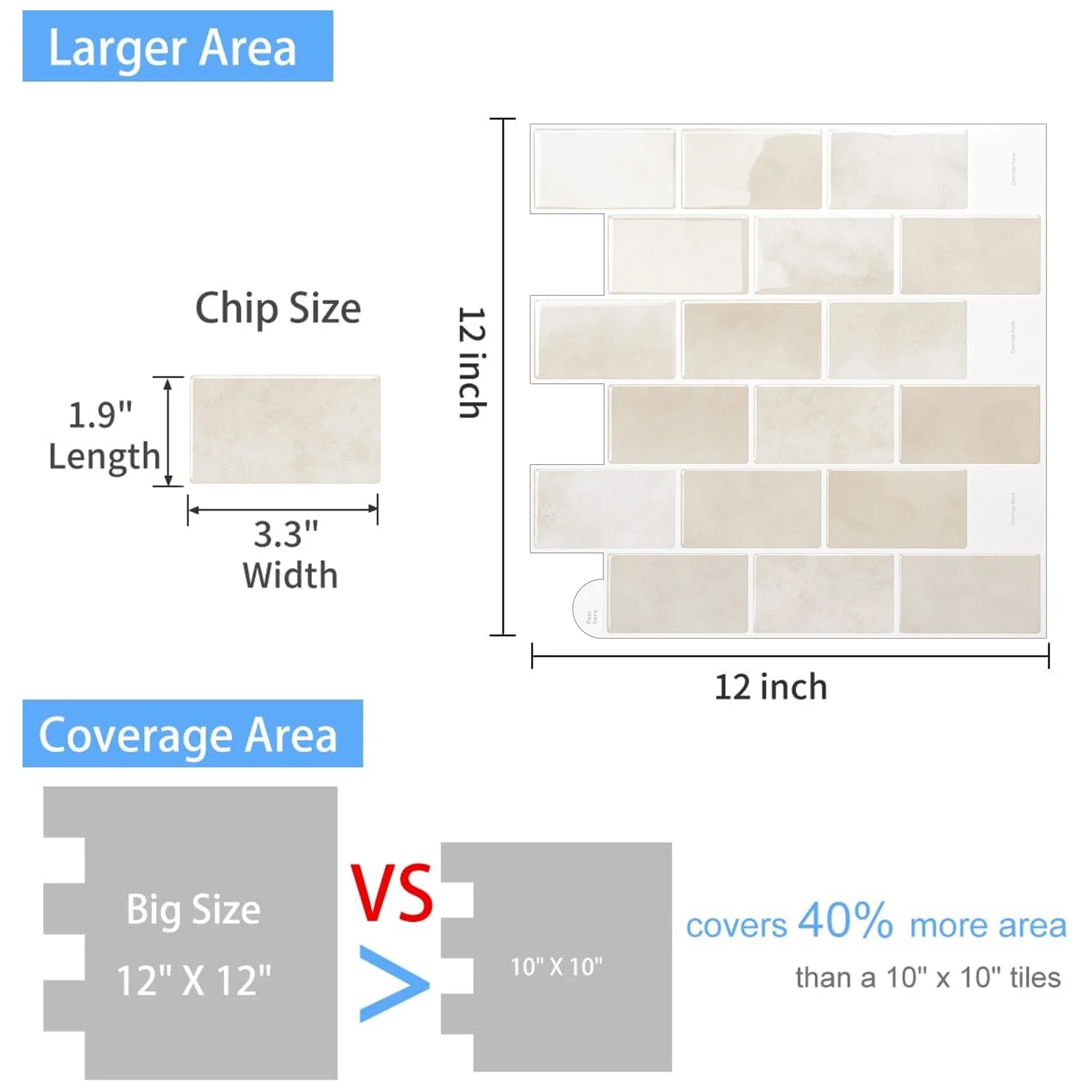 5/10 Sheets Waterproof Peel and Stick Subway Tile Backsplash, Self-Adhesive Wall Decals for Easy Home Upgrade view 2
