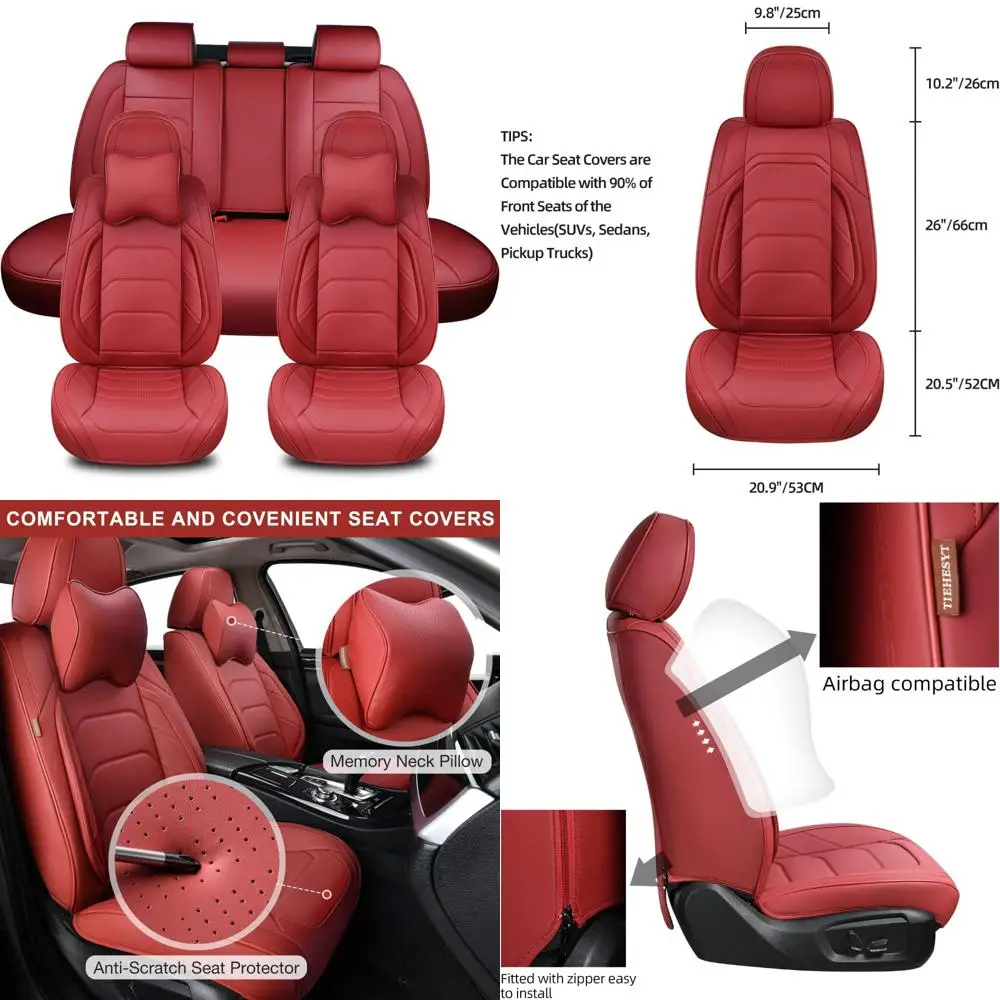 

Martha Red Car Seat Covers Full Set, Breathable Leather Automotive Front and Rear Seat Covers & Headrest for Comfortable Driving