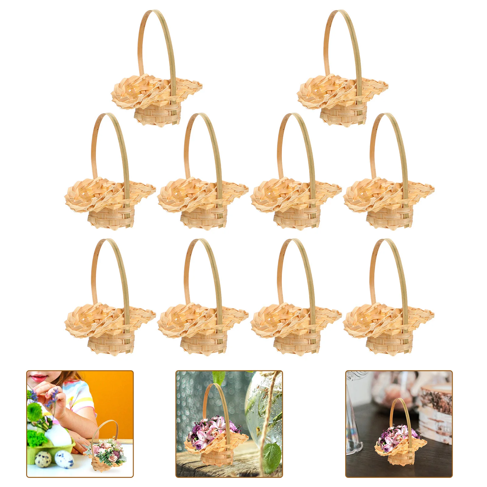

10Pcs Hand-Woven Flower Basket Portable Mini Basket for Jewelry Chocolate Gift Packing Decorative Storage Rural Modern