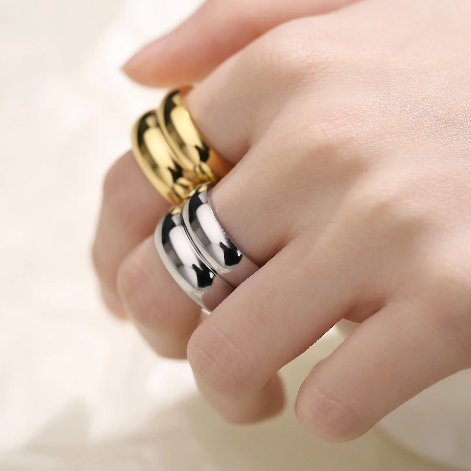 Fongten Elegant Double Layer Men's Ring Luxury Charming Stainless Steel Metal Anillo Fashion Jewelry Mid-Autumn Festival Gifts