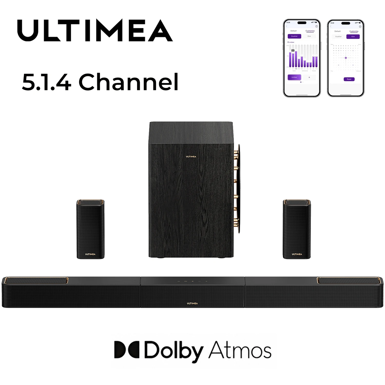 ULTIMEA Skywave Series 5.1.4ch Dolby Atmos Soundbar for TV with Wireless Subwoofer & 2 Surround Speakers, Home Theater Sound Bar