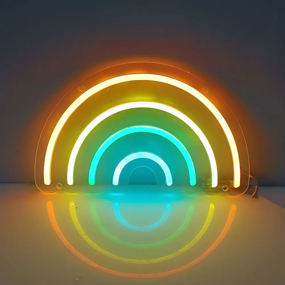 Rainbow Shape Neon Sign LED Light for Bedroom Hanging Wall Party Christmas Decoration Colorful Night Light Neon Bulb USB Power
