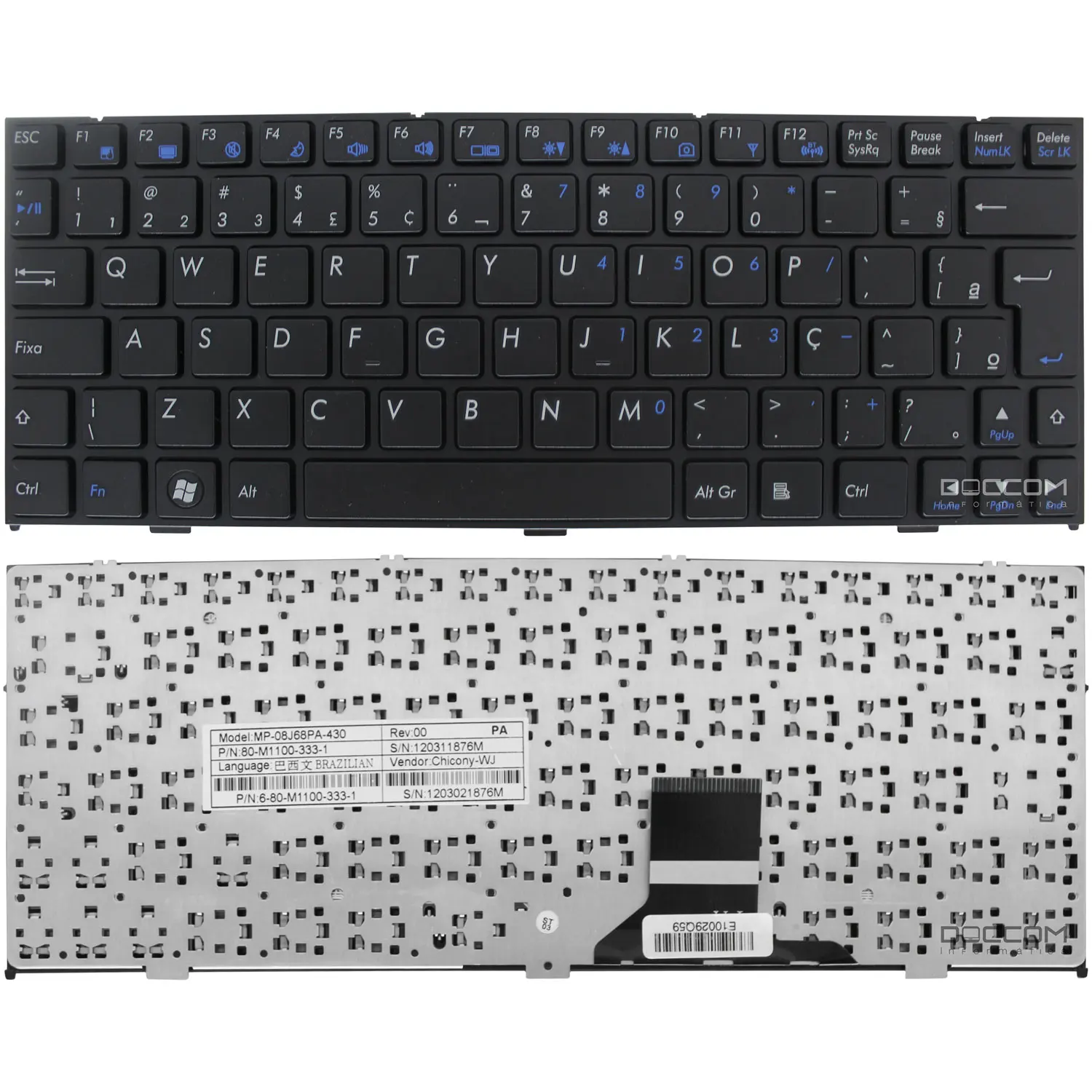 Teclado Compatível Netbook Philco 10C Mp-08j68pa-430 6-80-m1100-335-1 Megaware Classic 2 6-80-m1100-333-1 6-80-m1100-332-1