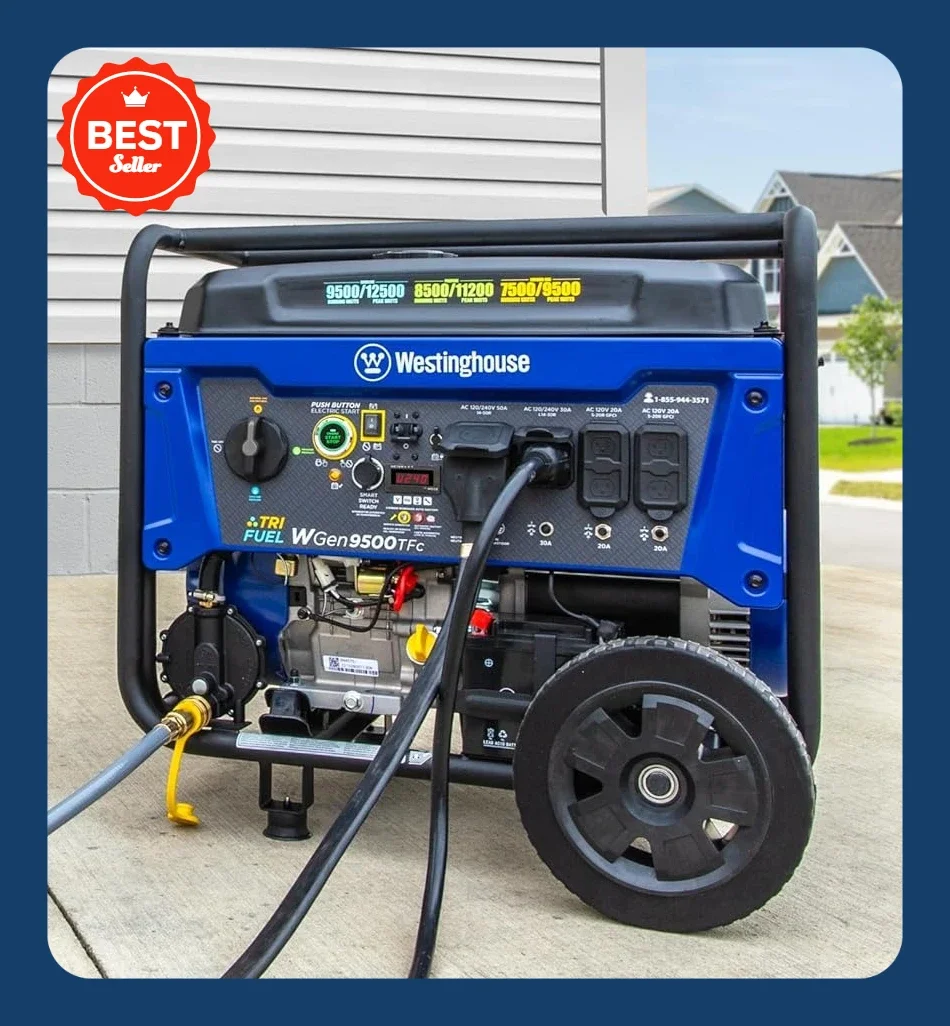 

XMSJ.12500 Peak Watt Tri-Fuel Home Backup Portable Generator, Remote Electric Start, Transfer Switch Ready