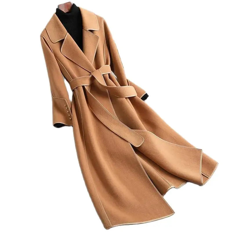 high quality Wool Coat 2022 Female Autumn Winter Solid Color Korean Slim Thin Woolen Coat Women Mid-length Woolen Coat A679