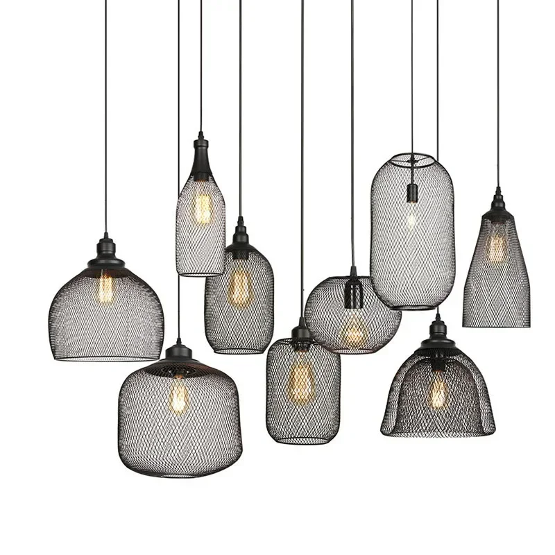 

Modern Pendant Light Chandelier Iron Cage Loft Industrial Decor Lamp Kitchen Hanging Lights Dining Room Home Lighting Fixtures