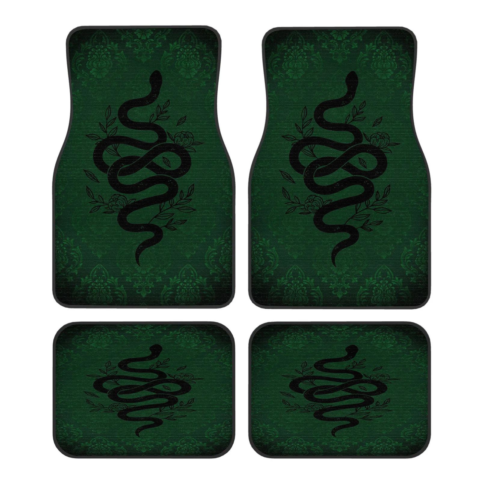 Set Of 4 - Classic Snake Design Car Floor Mats Featuring A Green Backdrop - Easy To Clean And Install - Ideal For Sedans And Suv