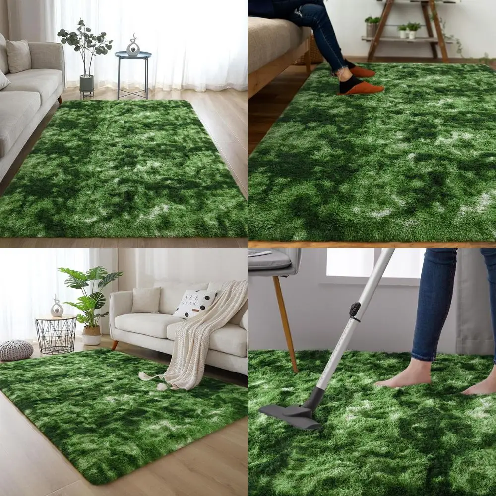 

Пушистые темно-зеленые ковры для спальни и гостиной, большой мягкий плюшевый ковер 6x9 футов с длинным ворсом, окрашенный в технике тай-дай, цвета лесной зелени, для девочек, мальчиков и детей, нелипкий.