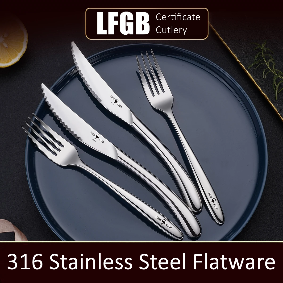 Luxury 316 Stainless Steel Cutlery LFGB Certificate Fork Knife Spoon Flatware Set Steak Accessories for Banquet Home Dinning